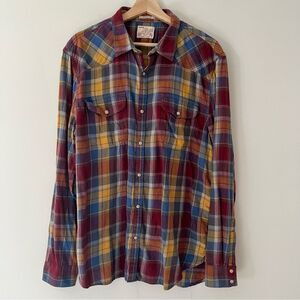 Lucky Brand Vintage Y2K Flannel Western Pearl Snap Buttons Size XL